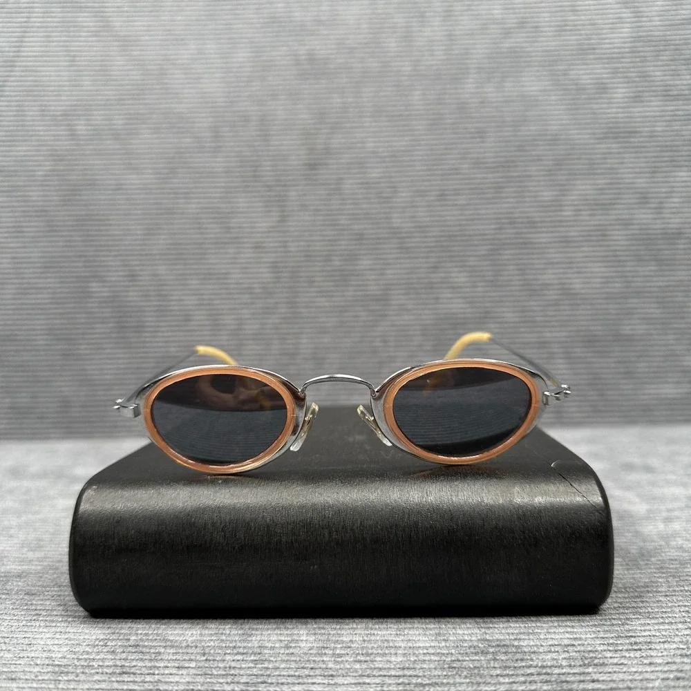 Parim 5335-62 Oval Sunglasses Silver Peach Metal Frame Vintage Y2K Retro Shades